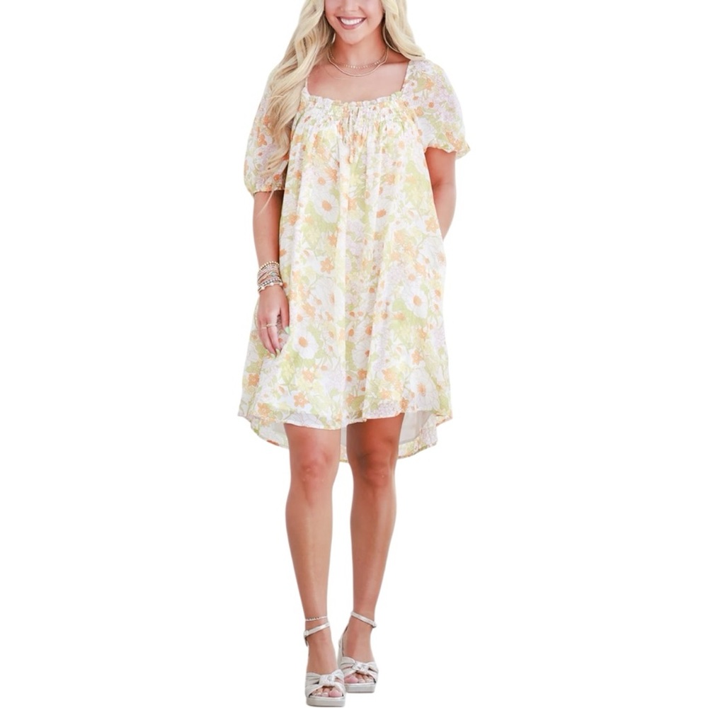 Mittoshop Floral Smocked Short Sleeve Mini Dress size XL NWT Retro Print Boho